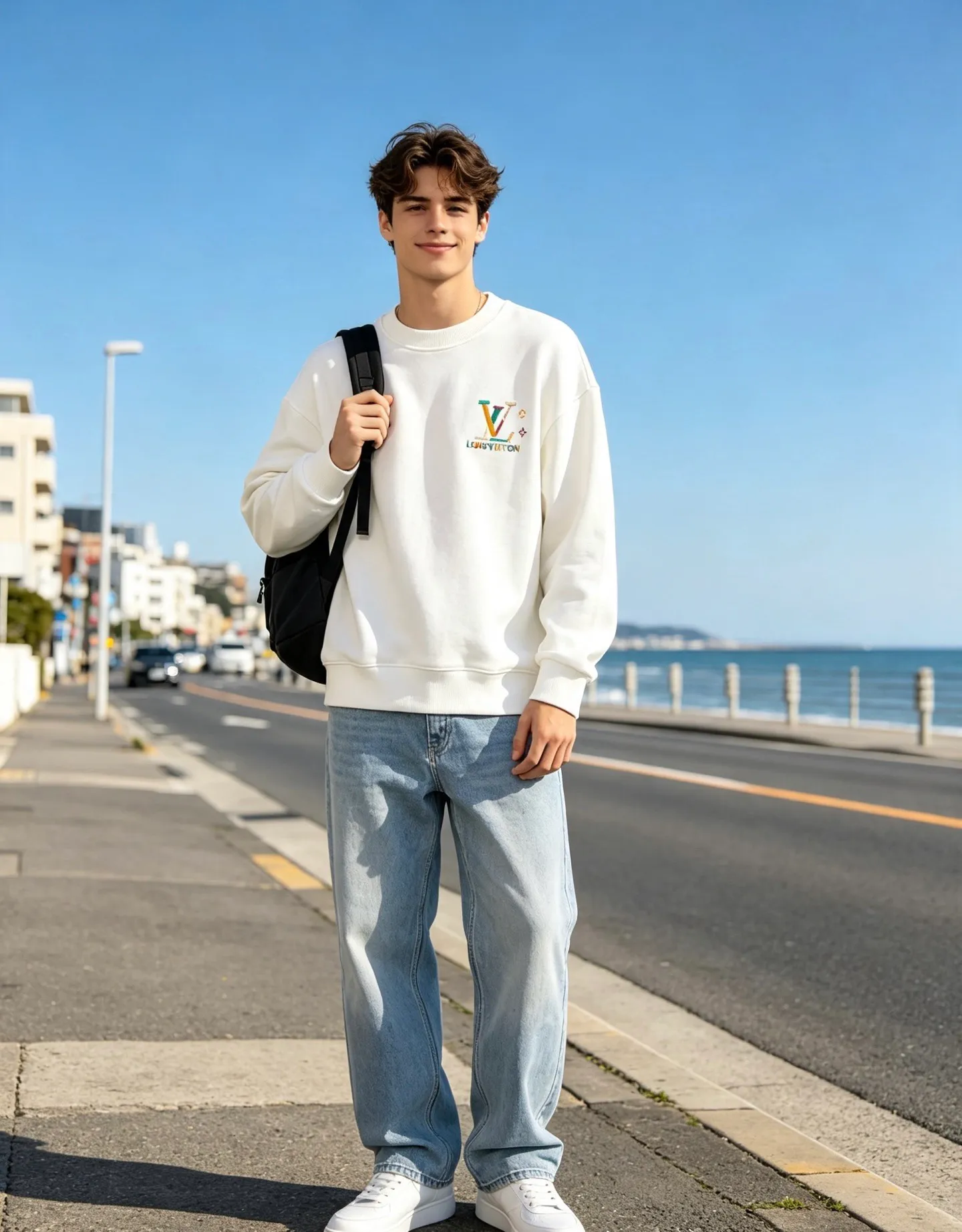Louis Vuitton/Louis Vuitton colorful presbyopic letter logo embroidered round neck sweatshirt